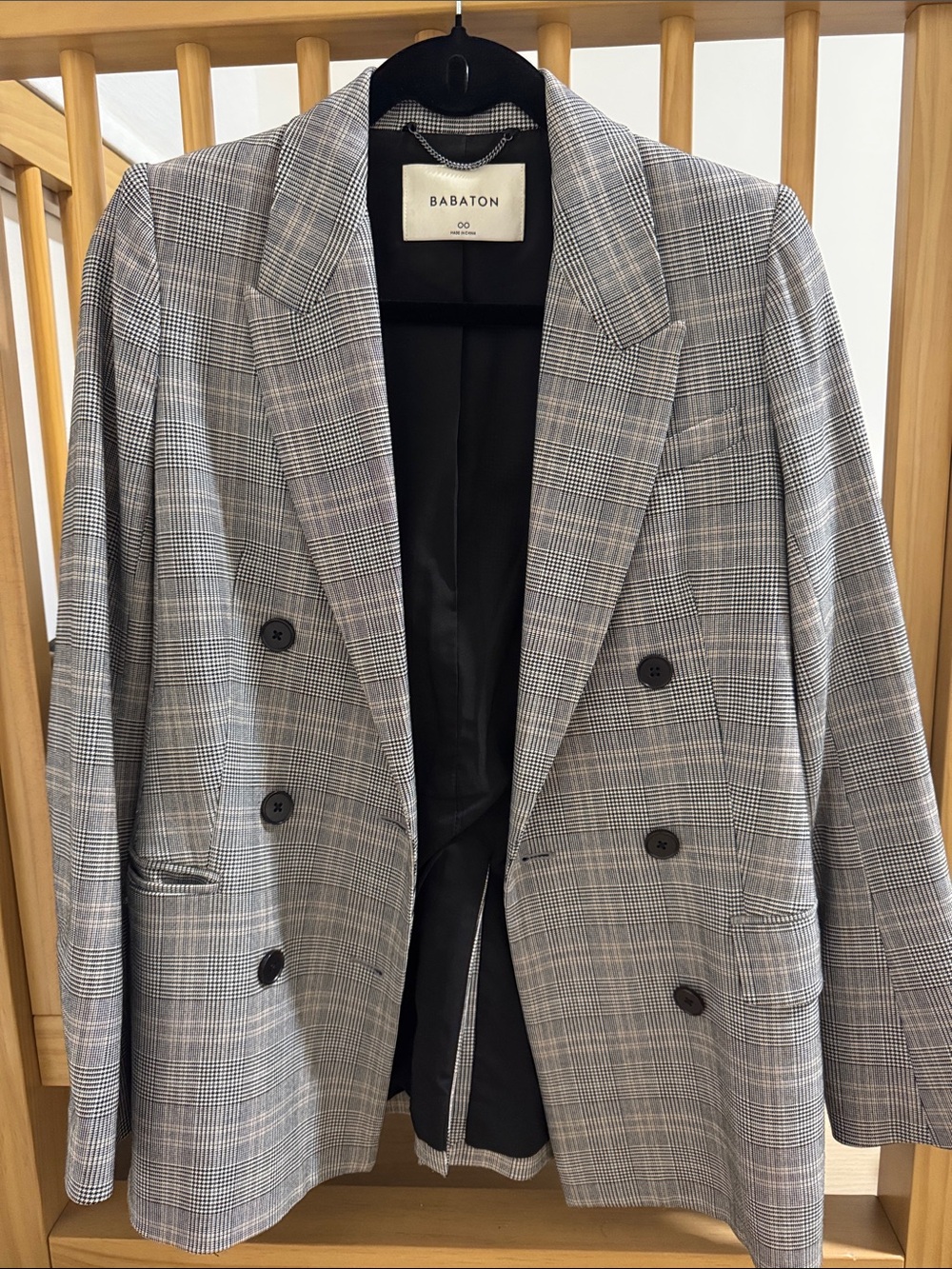 Babaton Gray Glen Plaid Double-Breasted Sport Coat